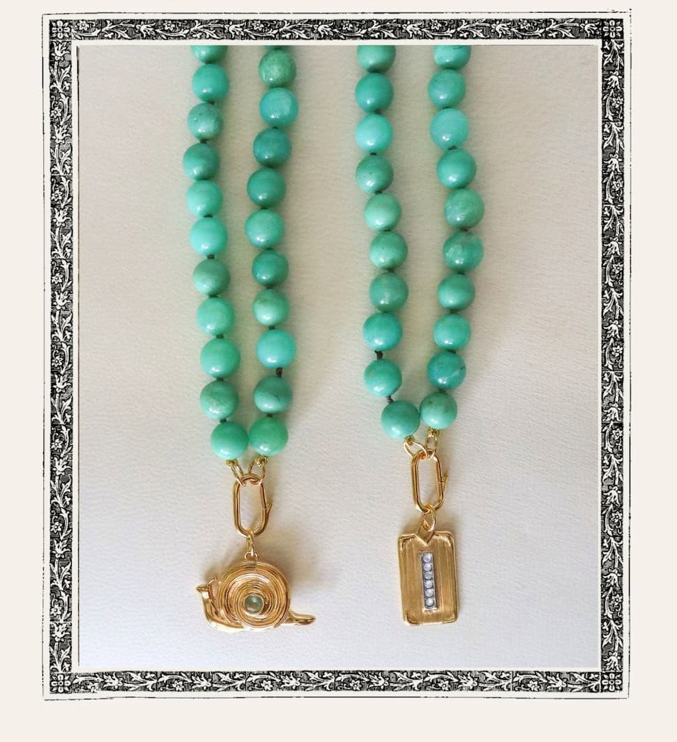 Strands of the new Chrysoprase Knotted Gemstone Strand 