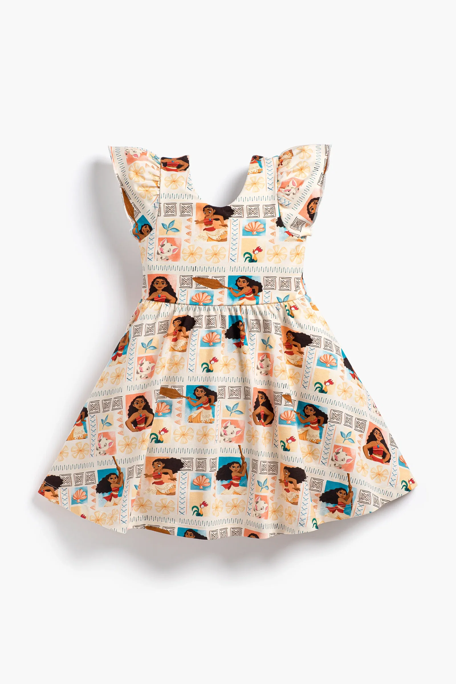 Image of Short Sleeve Dress In Disney Moana Coral In Coral Red