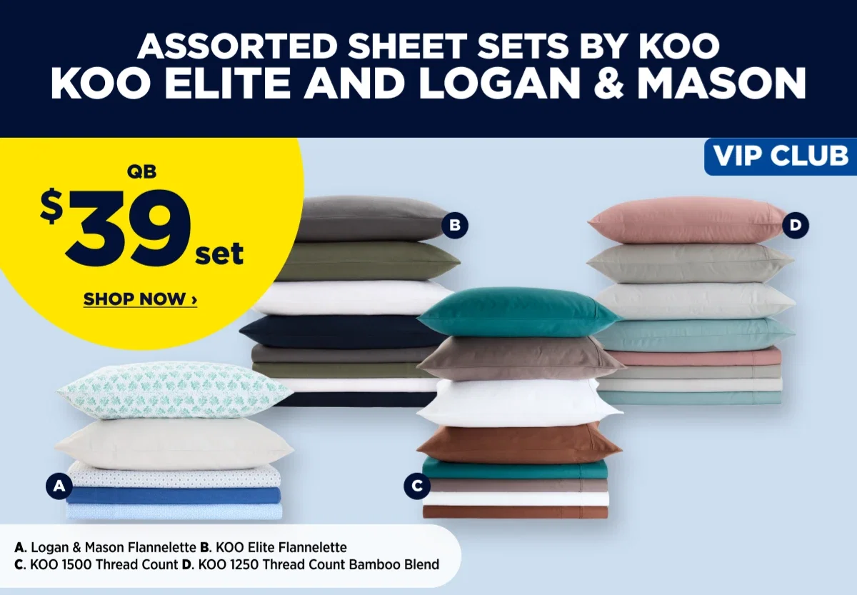 Assorted Sheet Sets by Koo Elite and Logan & Mason