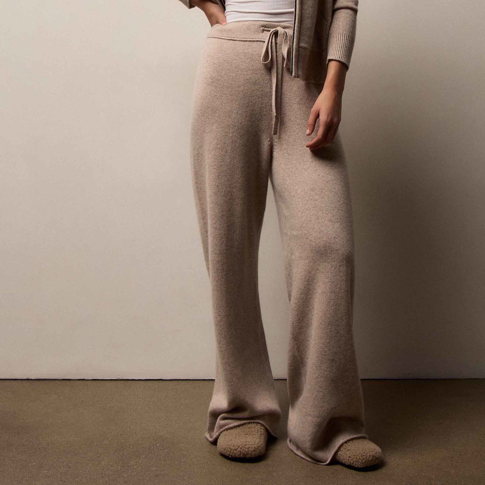 Image of Recycled Cashmere Wide Leg Pant - Stone