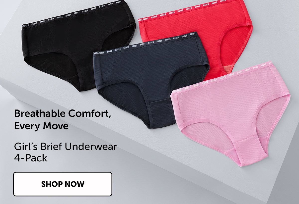 Hanes Moves Girls' Breathable Stretch Brief Underwear, Assorted Solids, 4-Pack
