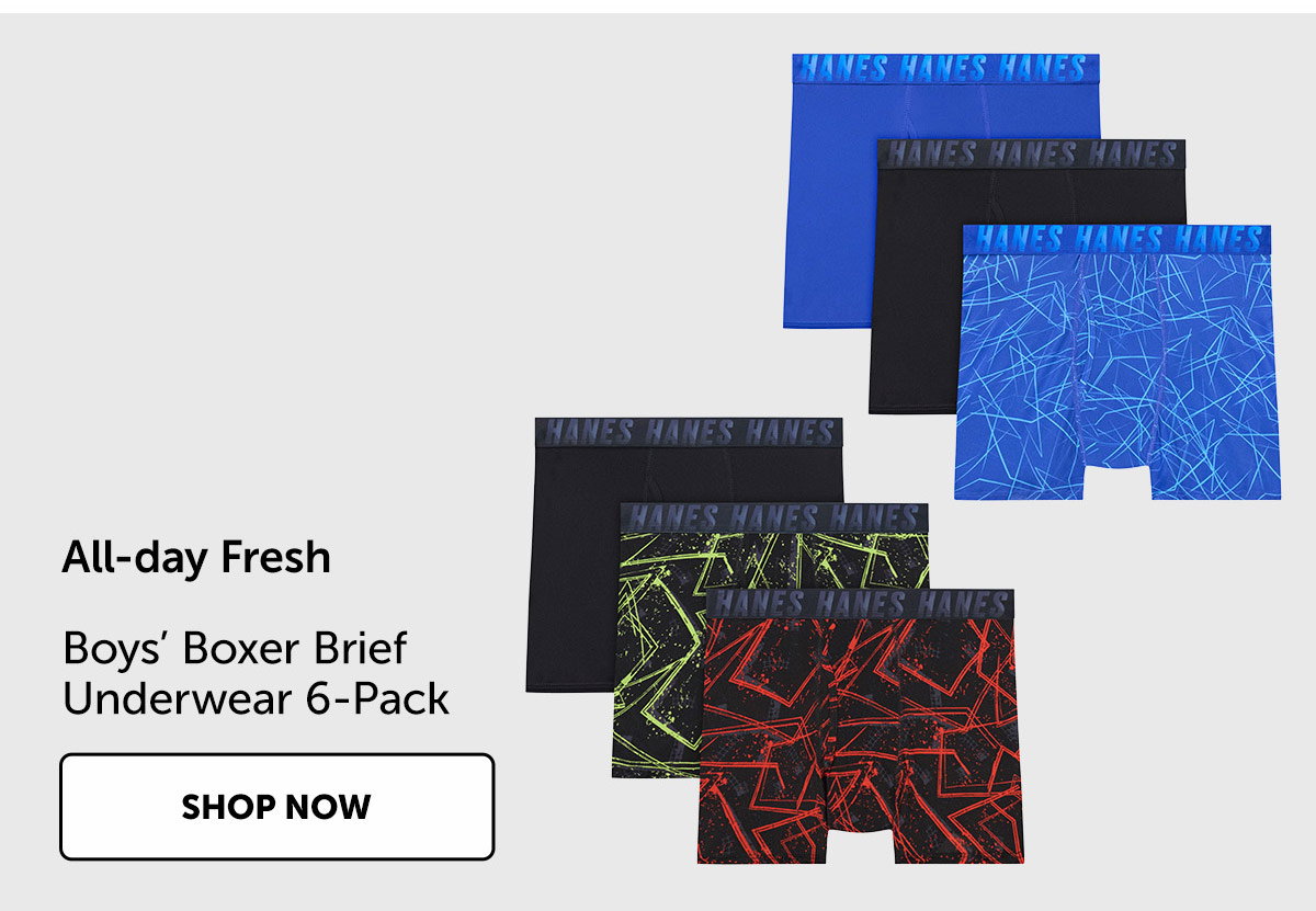 Hanes Moves X-Temp Boys' Underwear Boxer Briefs, 6-Pack