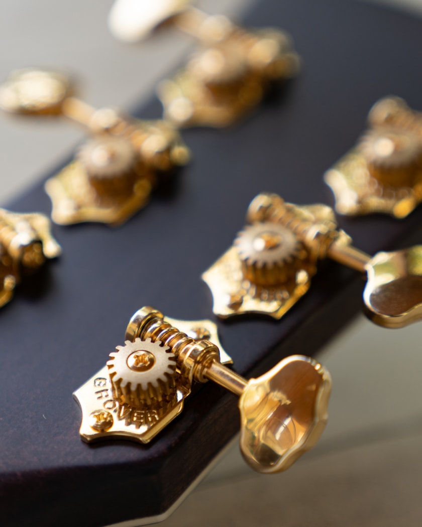 Closeup of sierraa guitar with torrefied spruce wood