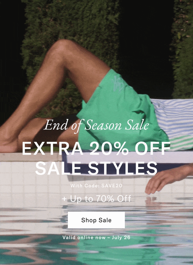 End of season sale                                            Extra 20% off sale style with code: SAVE20                                            + up to 70% off                                            Shop sale                                            Valid online now - July 26