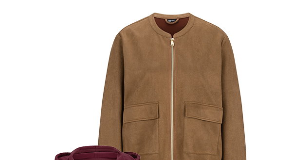 Jacke, einteilig, Braun, Reißverschluss, zwei aufgesetzte Taschen, Vorderansicht, Produktansicht