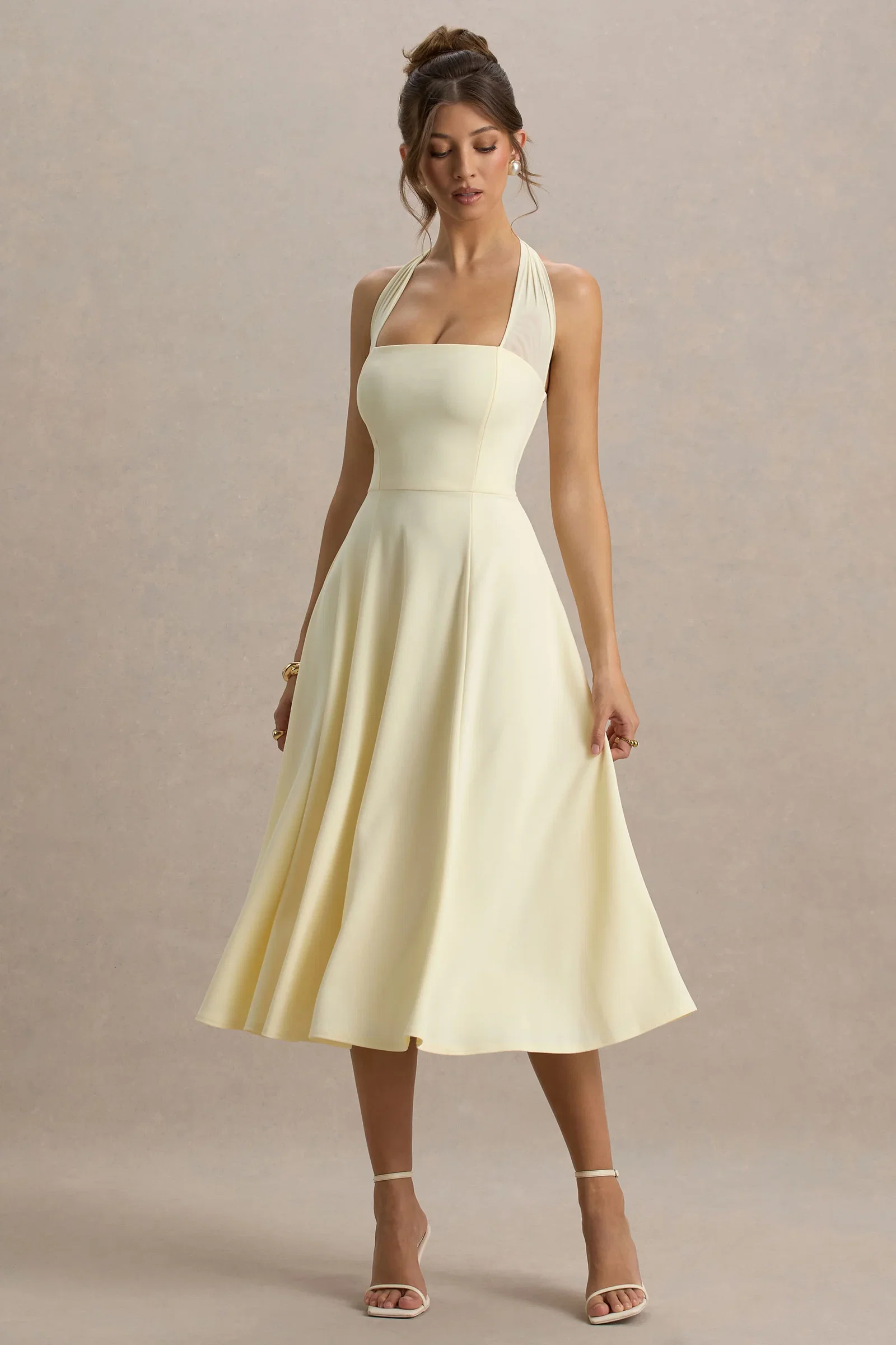 Image of Auburn | Pale Lemon Halter-Neck Midi Dress