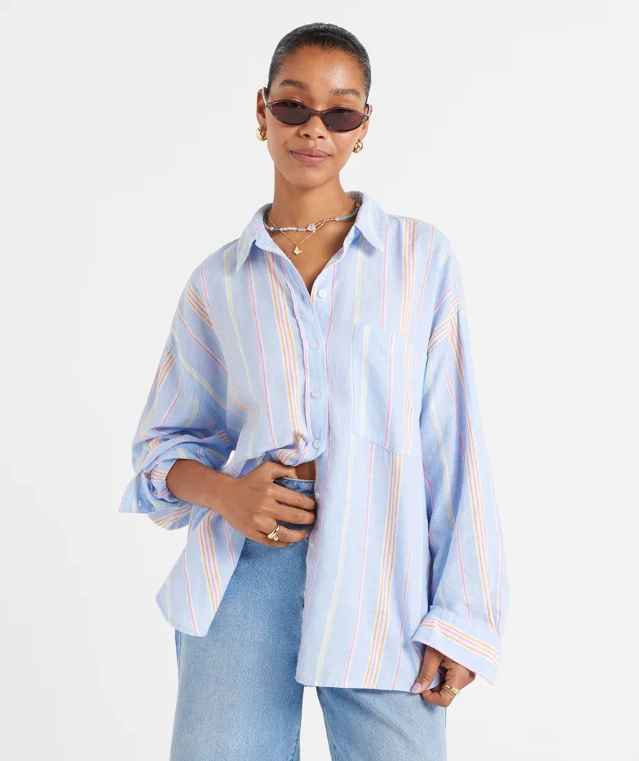 ZALI LINEN BLEND STRIPE SHIRT