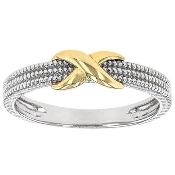 Sterling Silver & 18k Yellow Gold Over Sterling Silver 5mm Polished & Textured Infinity Ring