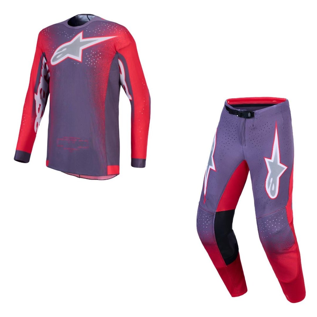 ALPINESTARS MX Gear Kit Supertech AFD Set: 2 pieces, Hiten - Graystone/Fluo Red/Light Lilay