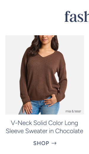 V-Neck Solid Color Long Sleeve Sweater in Chocolate
