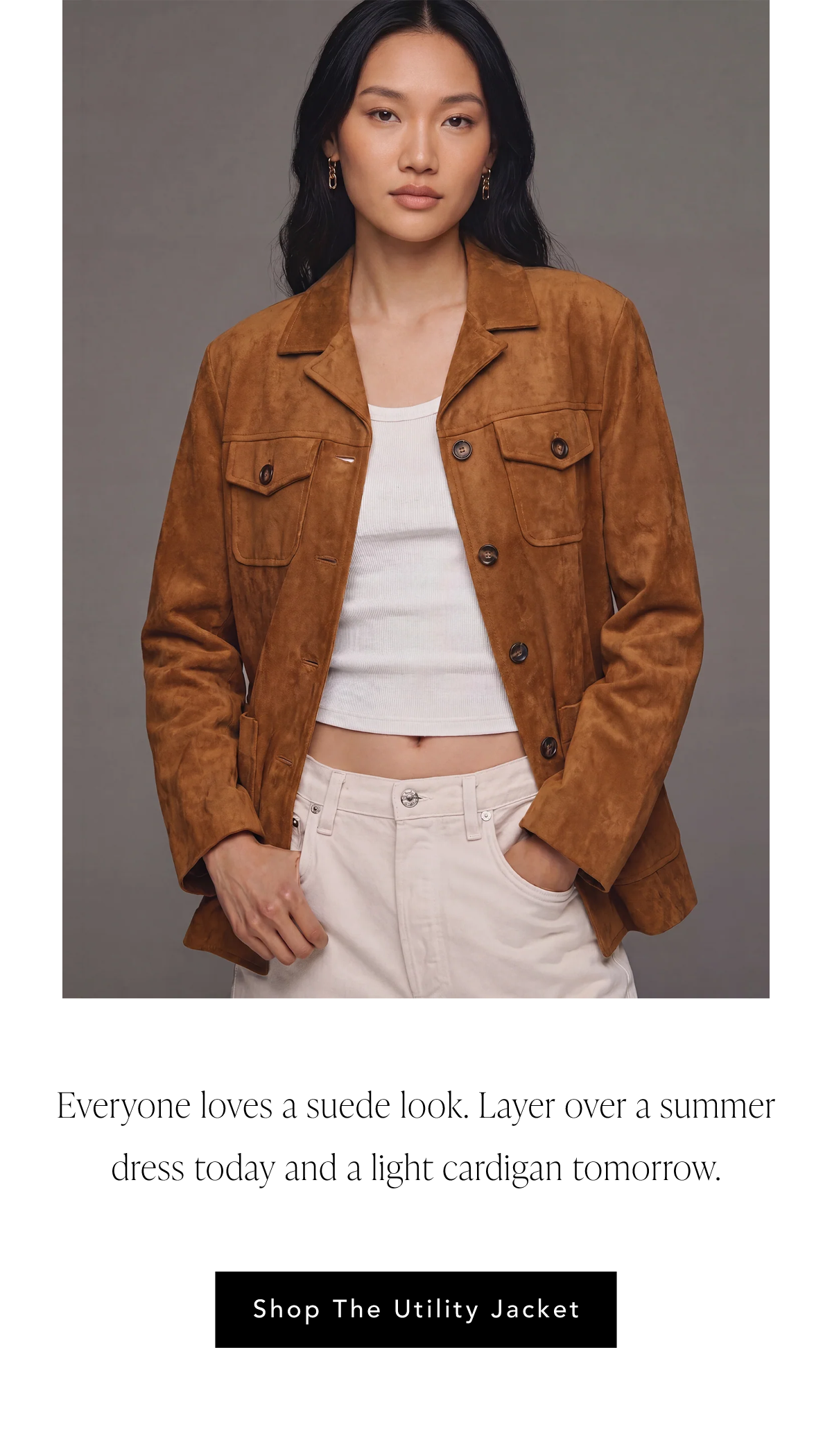 Faux Suede Utility Jacket With Pockets