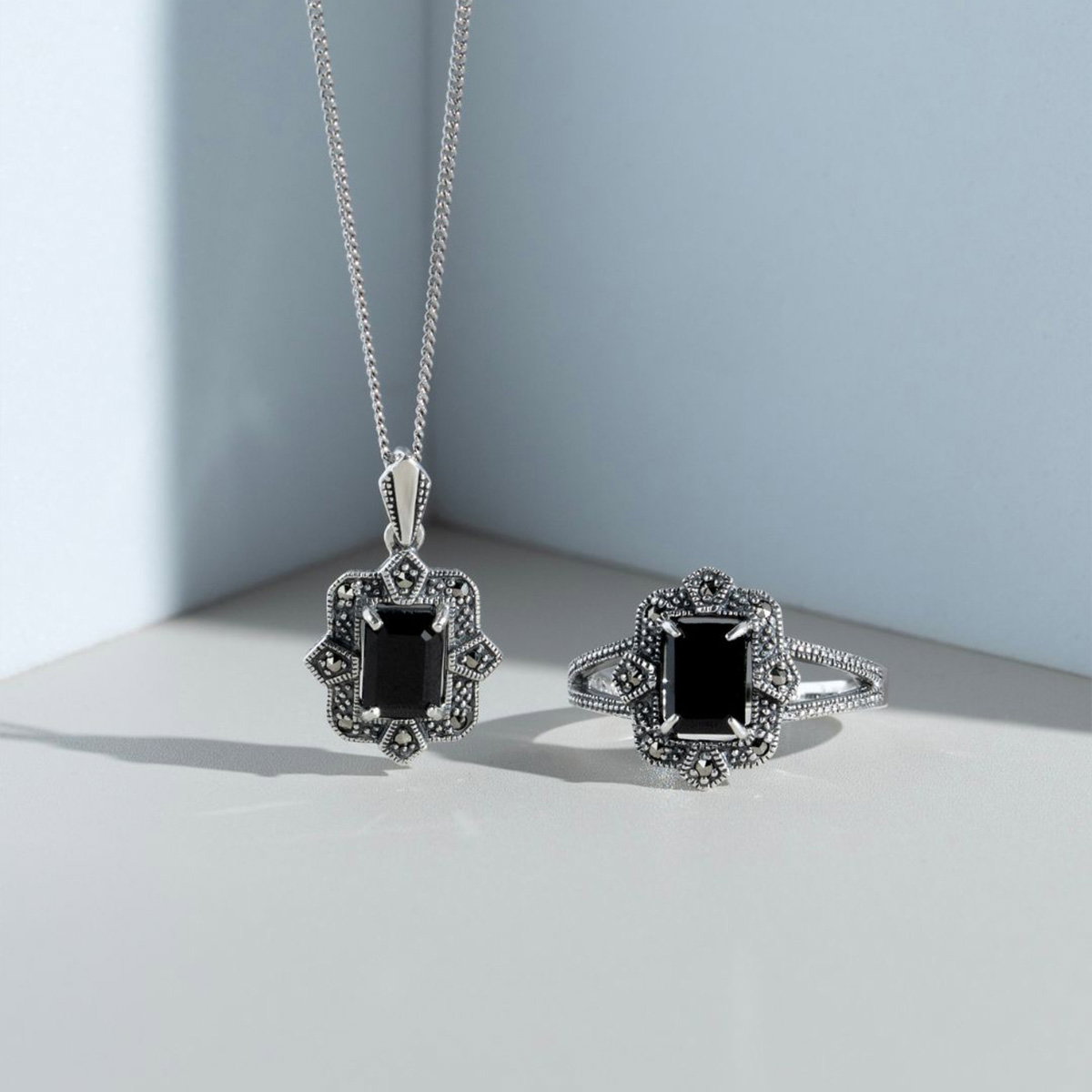 a pair of rings with different colored stones