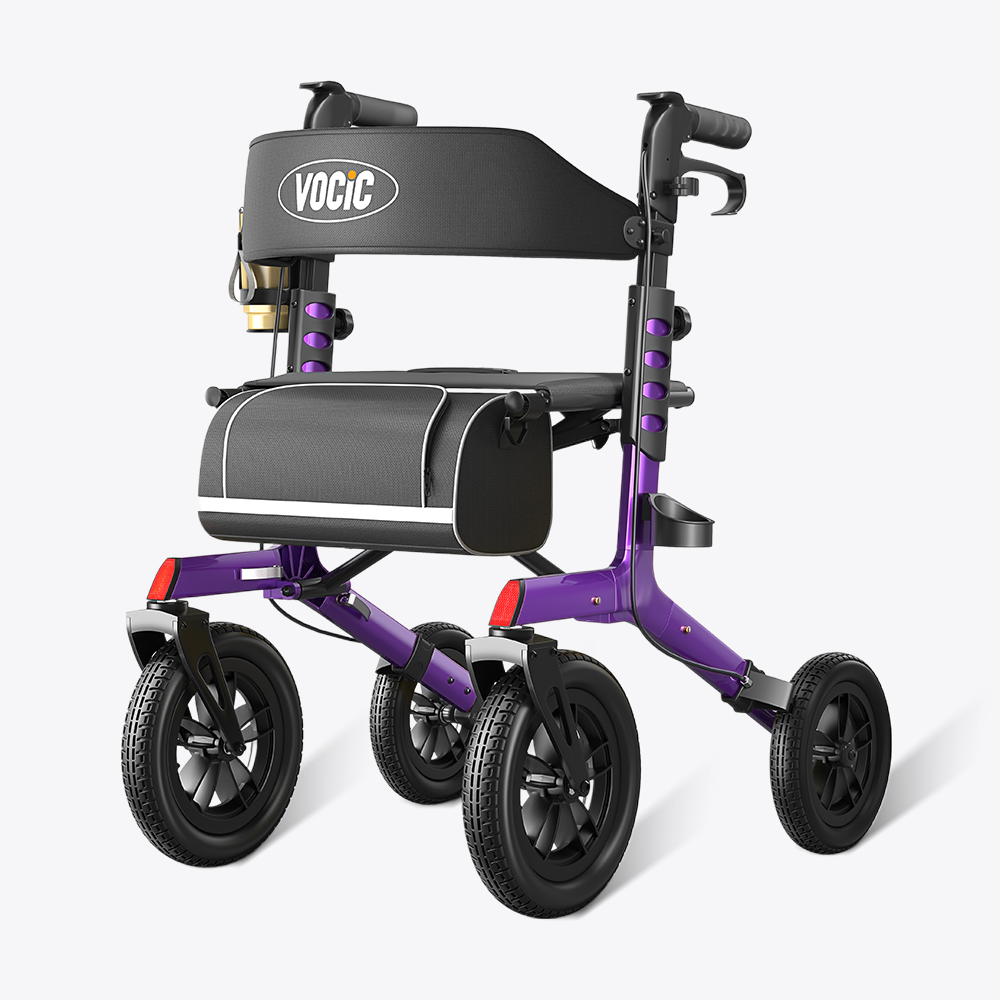 Purple VOCIC Z57 outdoor rollator walker with large wheels