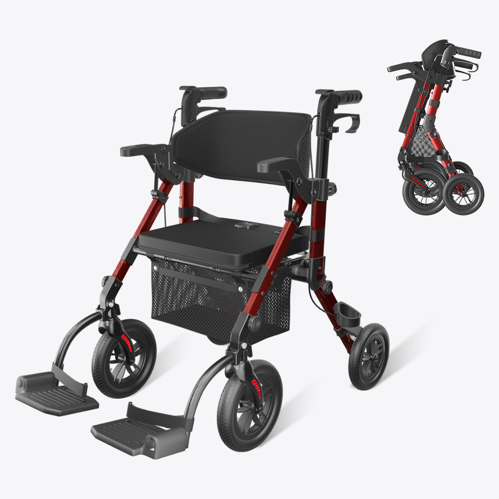 Red VOCIC Z51 2-in-1 rollator walker and transport chair