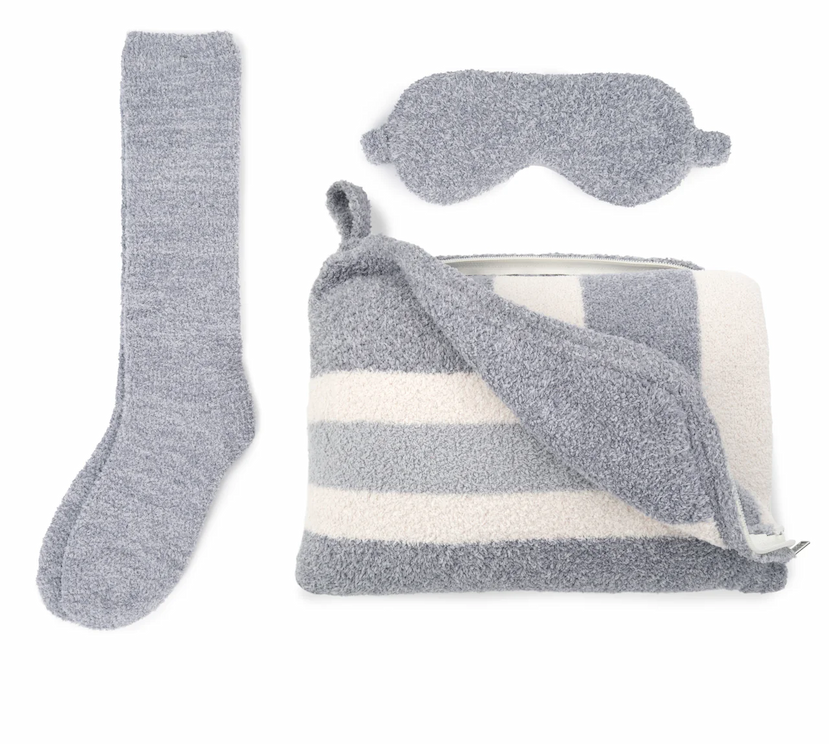 Rugby Stripe Travel Set in Fog / Nickel