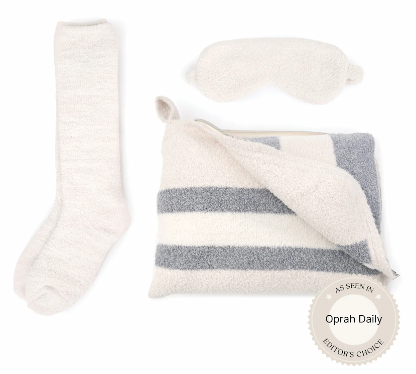 Rugby Stripe Travel Set in Champagne / Ivory 