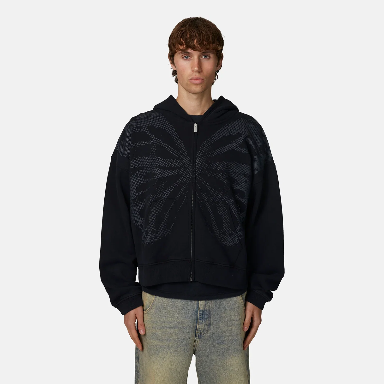 Image of Fragment Butterfly Washed Black Zip Hoodie