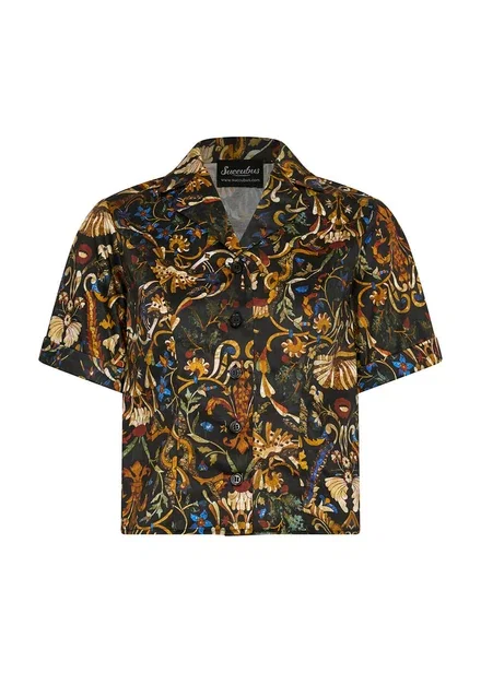 Succubus Clothing Lucy Noir Art Deco Garden 50's Blouse in Zwart