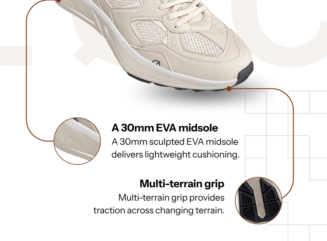 A 30mm EVA midsole, multi-terrain grip.