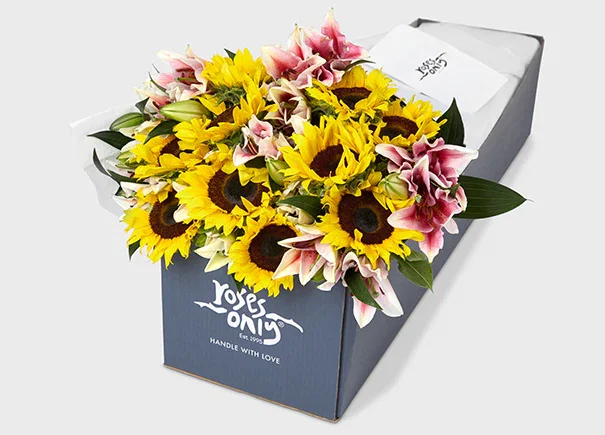 Image of Pink Lilies With Sunflowers Gift Box (ROA67)