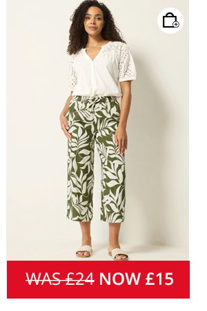 M&Co Khaki Green Leaf Print Cropped Trousers