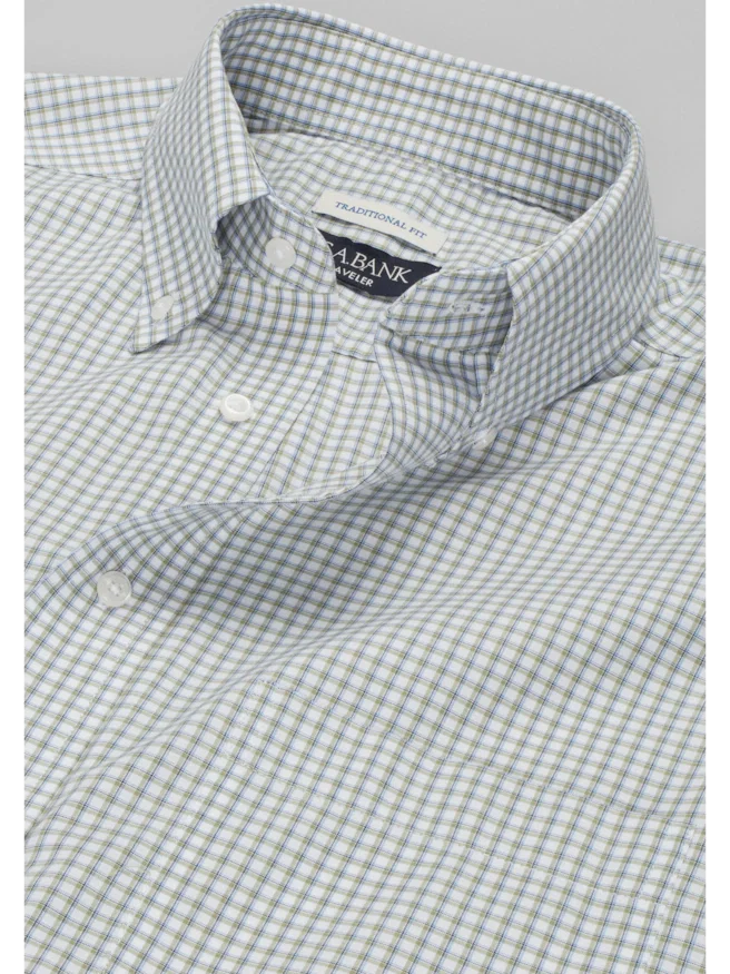 Traveler® Collection Traditional Fit Button-Down Collar Plaid Dress Shirt