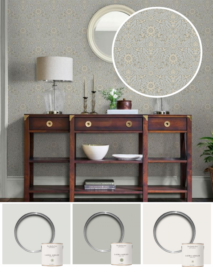 Laura Ashley Delamore Wallpaper Stone Grey 140322