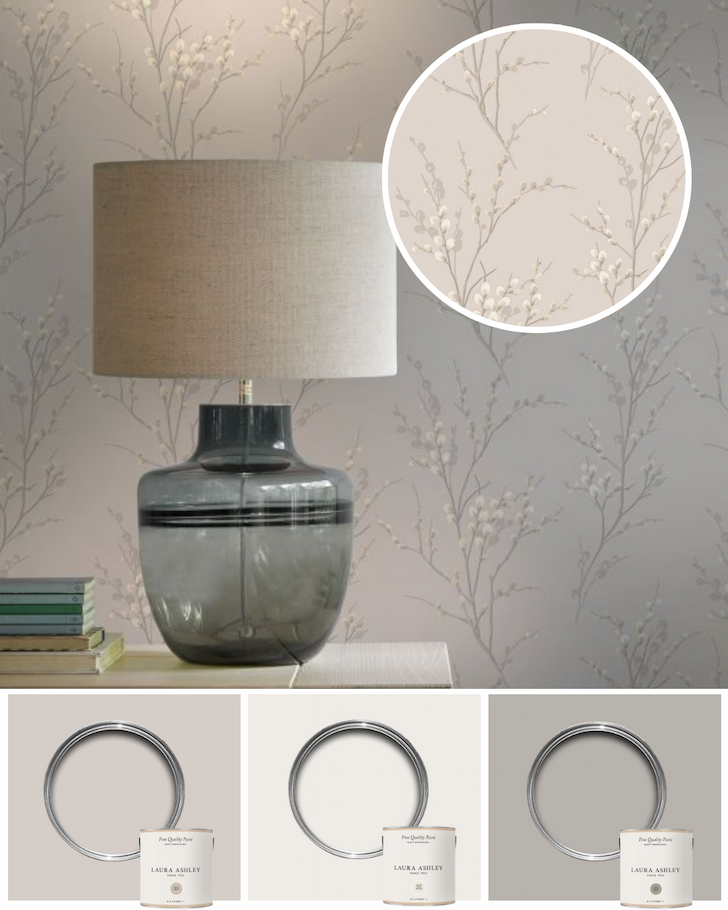 Laura Ashley Pussy Willow Wallpaper Dove Grey 113361