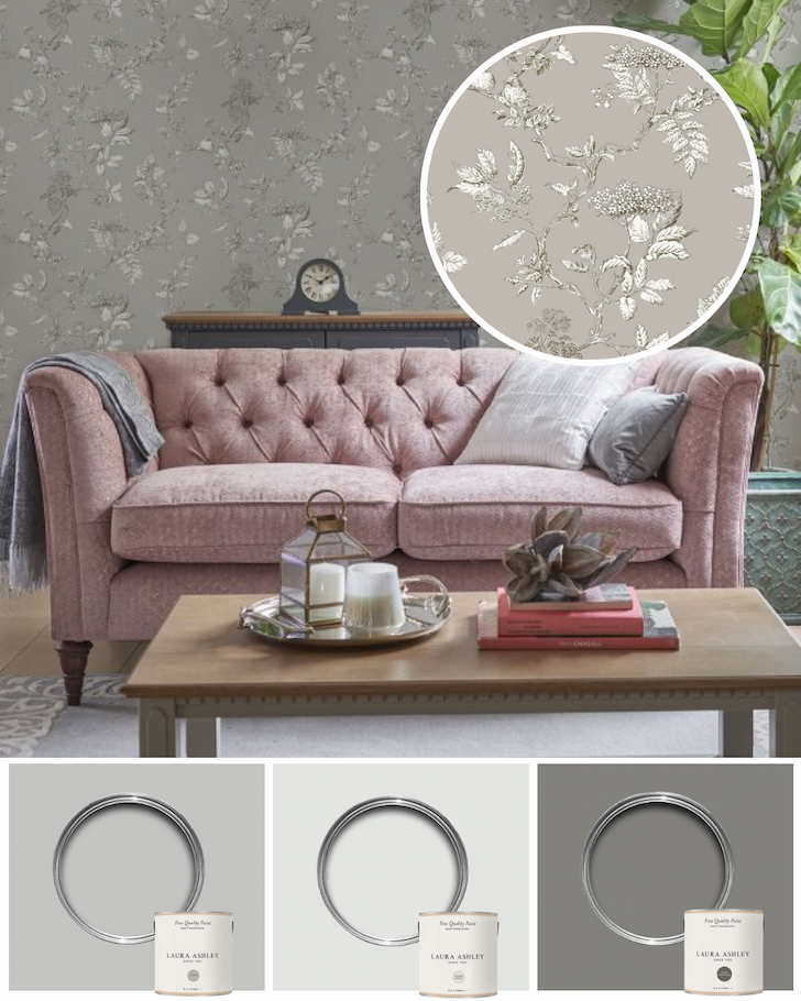 Laura Ashley Elderwood Wallpaper Steel Grey 113347