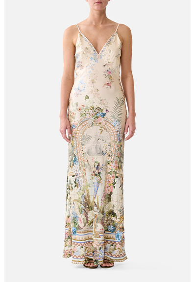 V NECK FULL LENGTH BIAS SLIP DRESS | MIDSUMMER MASTERPIECE