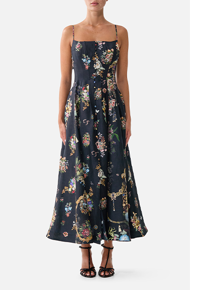 CORSET DRESS WITH LONG FLARED SKIRT | NIGHT GARDEN