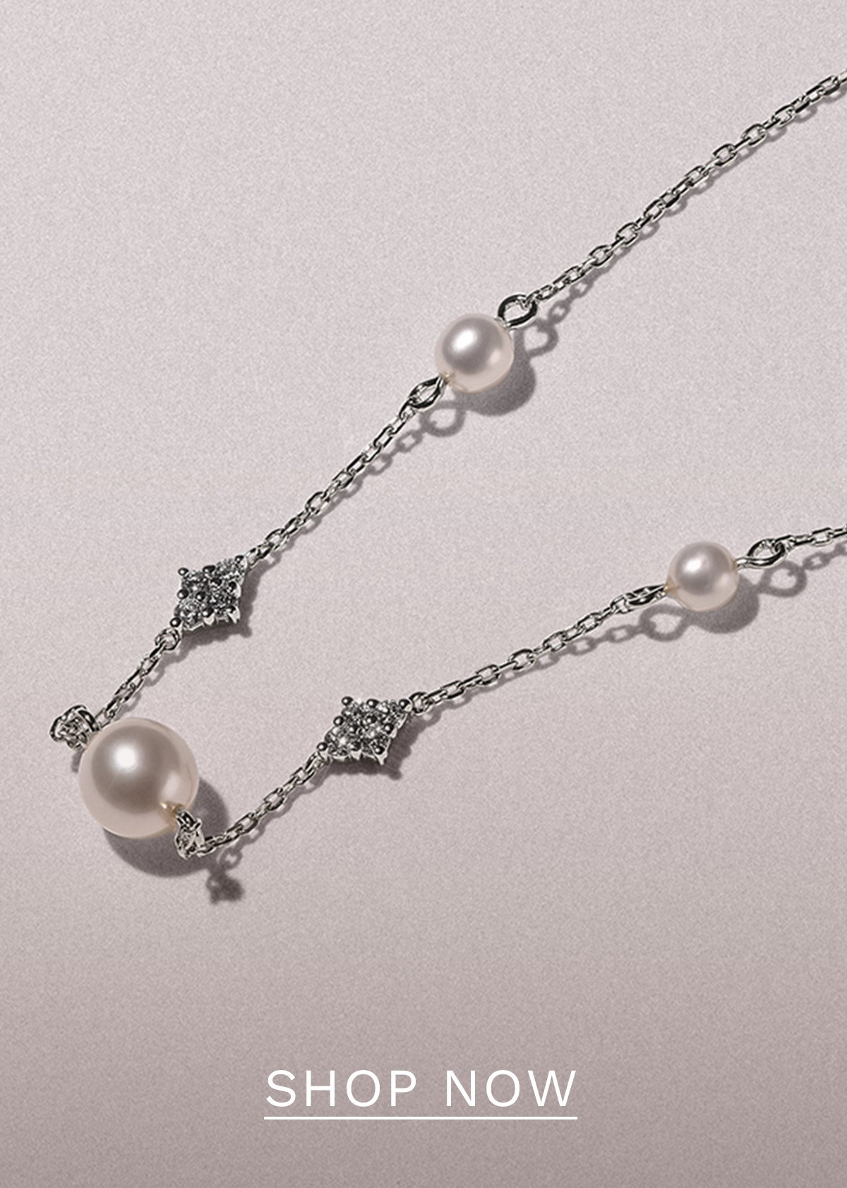 Eden 3.10ct Round Pearl and Lab Diamond Station Necklace in Sterling Silver