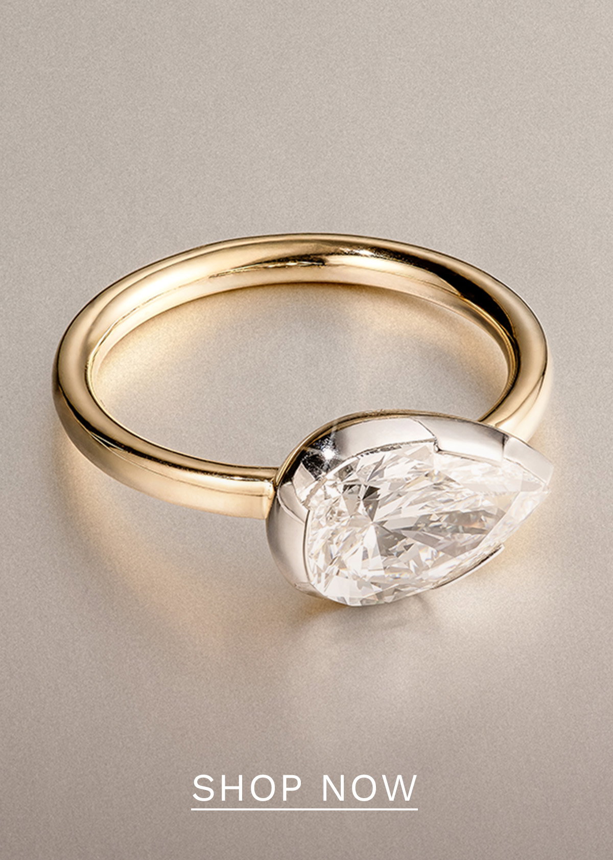 East West 3.00ct Pear Cut Lab Diamond Solitaire Engagement Ring in 18K Yellow Gold