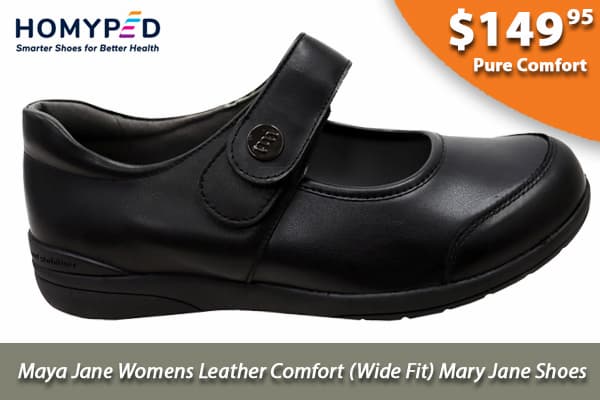 Homyped Maya Jane Womens Leather Comfort Wide Fit Mary Jane Shoes