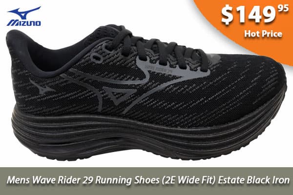 Mizuno Mens Wave Rider 29 Running Shoes 2E Wide Fit Estate Black Iron