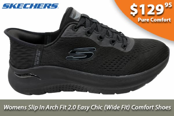 Skechers Womens Slip In Arch Fit 2.0 Easy Chic Wide Fit Comfort Shoes