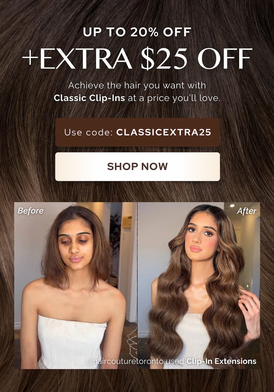Your classic clip ins order is waiting. Your ClassicExtra25 discount expires soon.