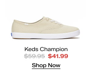 A side view of the Keds Champion Canvas Lace-Up in oatmeal. The style was $59.95 and is on sale for $41.99. Shop Now.