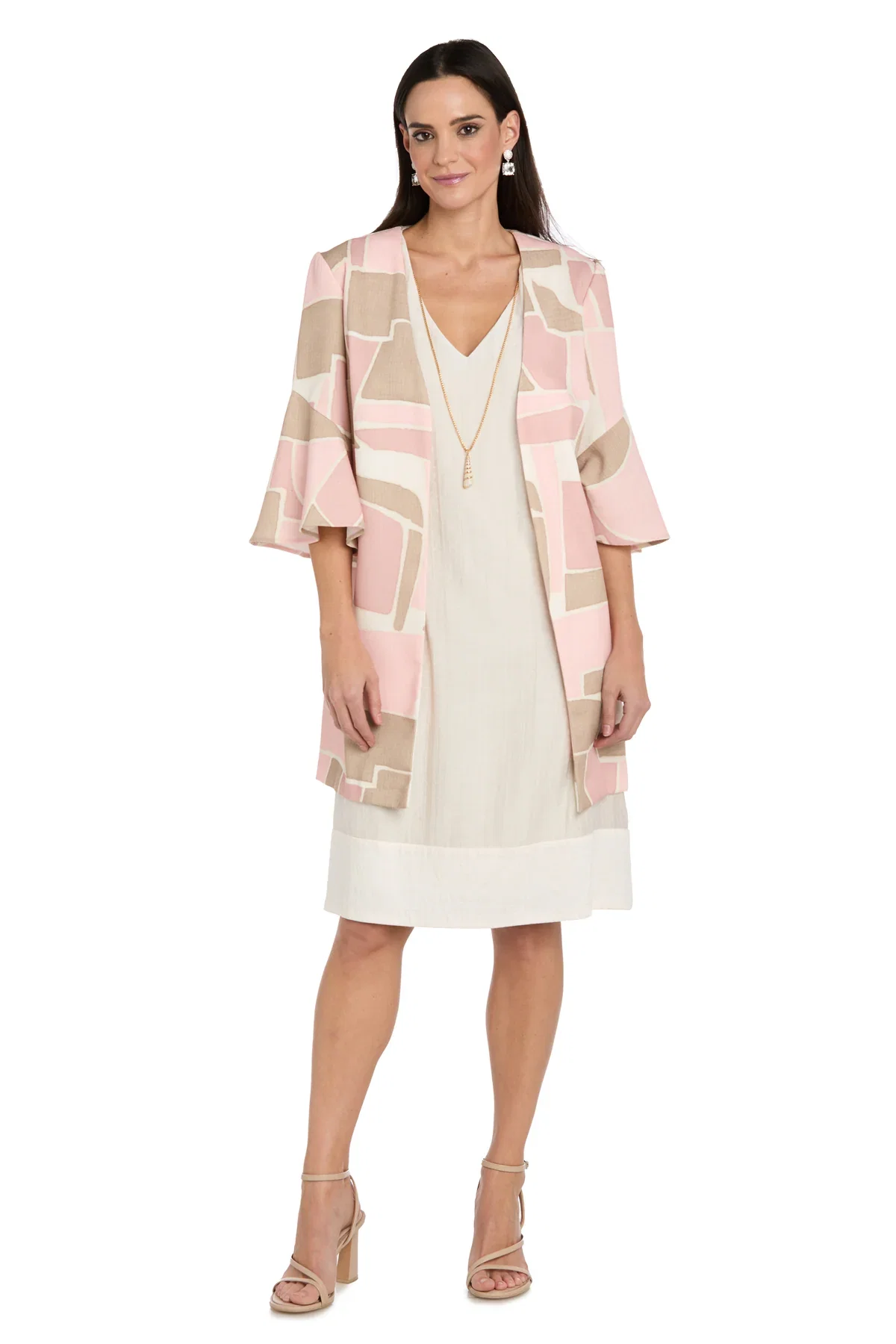 Image of 2Pc Jacket Dress with Printed Jacket and Necklace