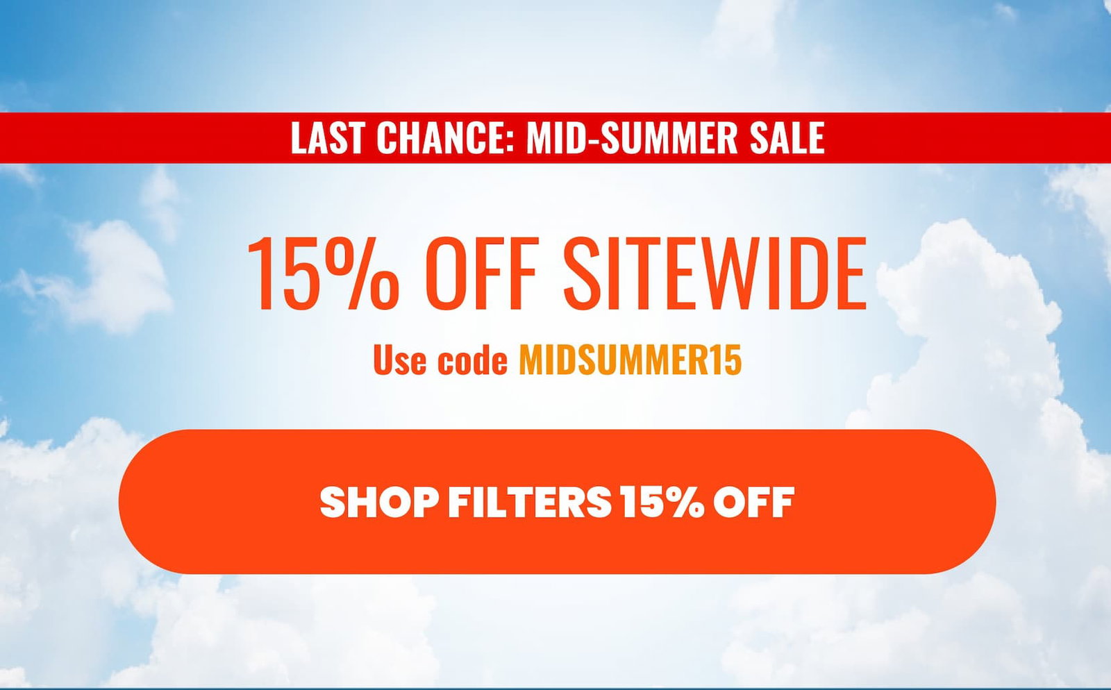 Last chance for the mid-summer sale features 15% off sitewide with code MIDSUMMER15