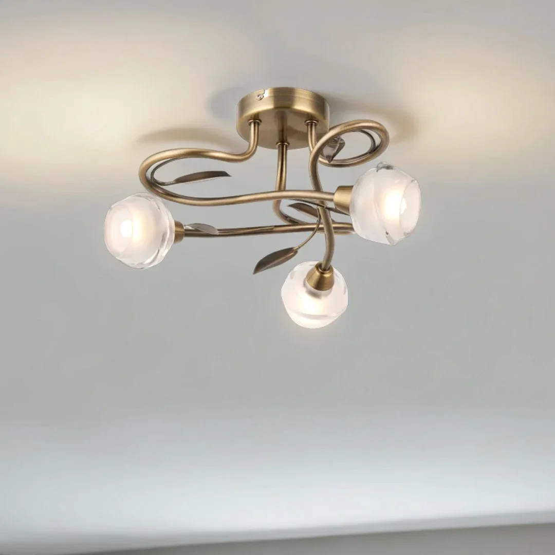 Image of Maywood 3 Light Semi Flush Ceiling Light Antique Brass