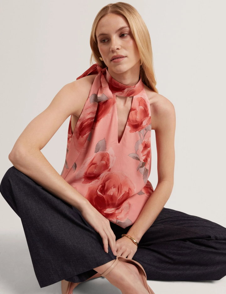 AMBERA Heritage Rose Halterneck Sleeveless Top