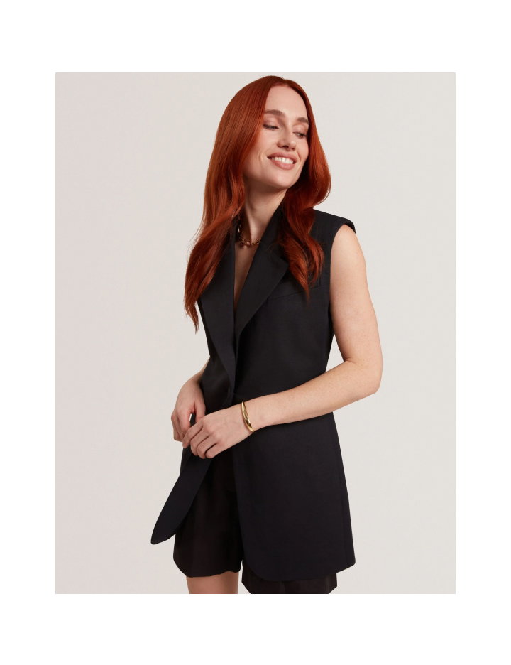 LAANTI Tailored Longline Linen Blend Waistcoat