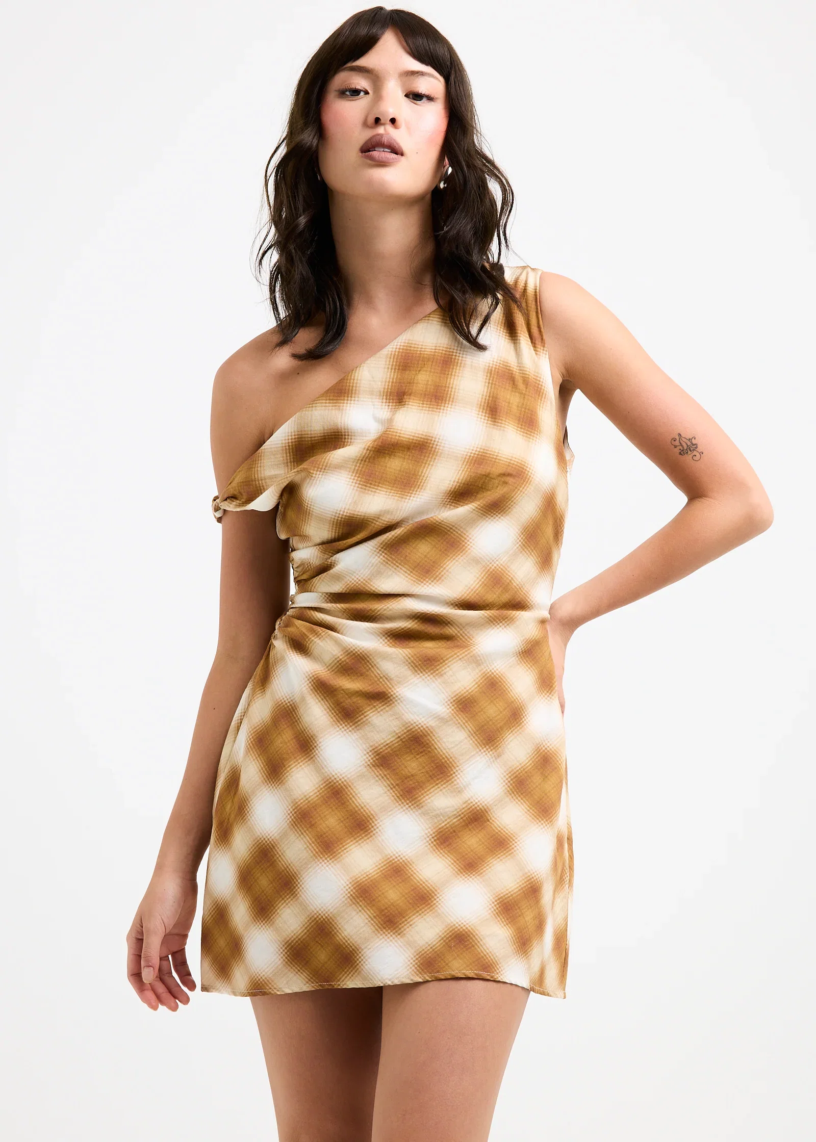 Image of Alyssa Plaid Off Shoulder Dress