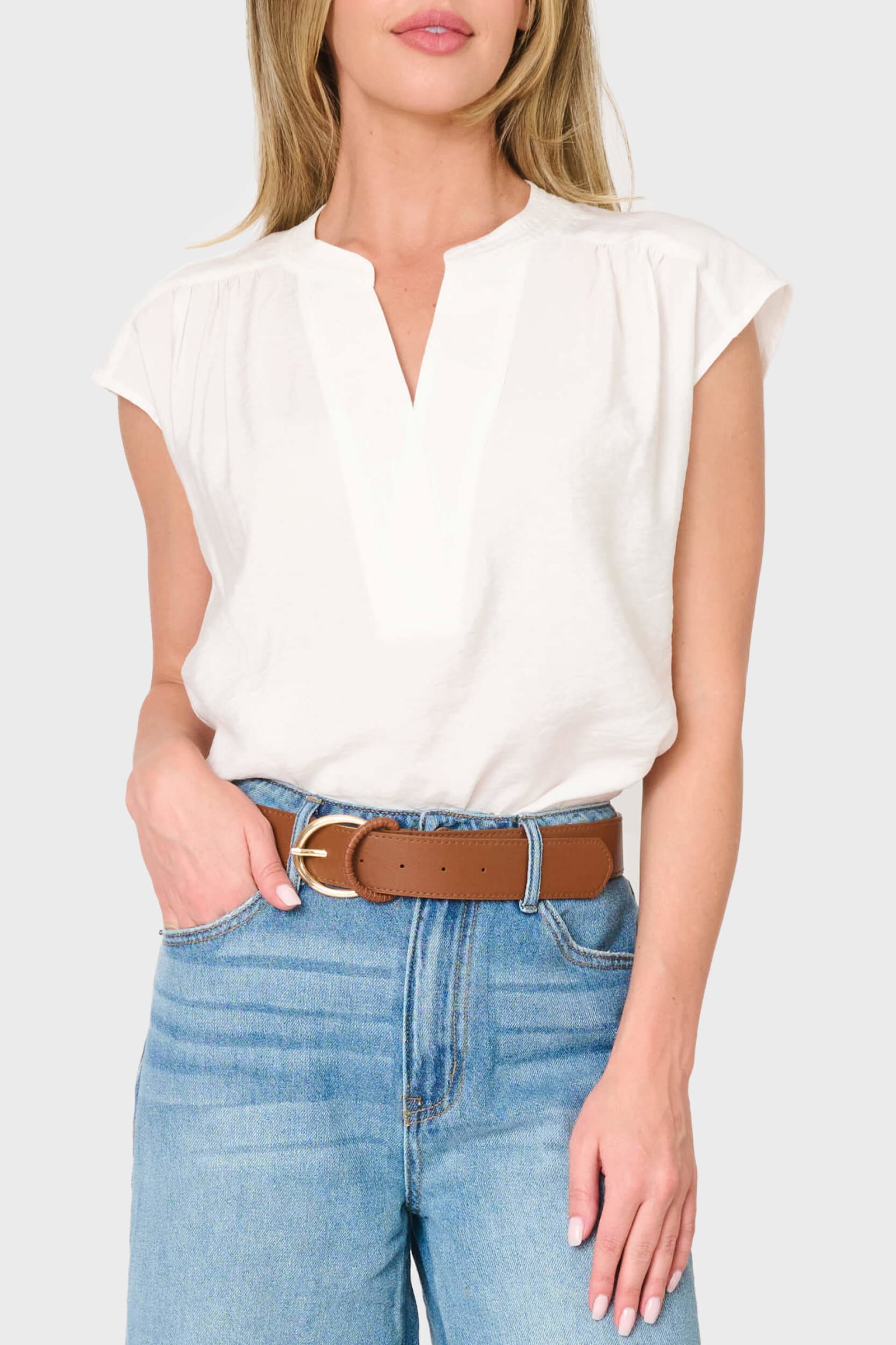 Image of Cap Sleeve Notch Neck Blouse