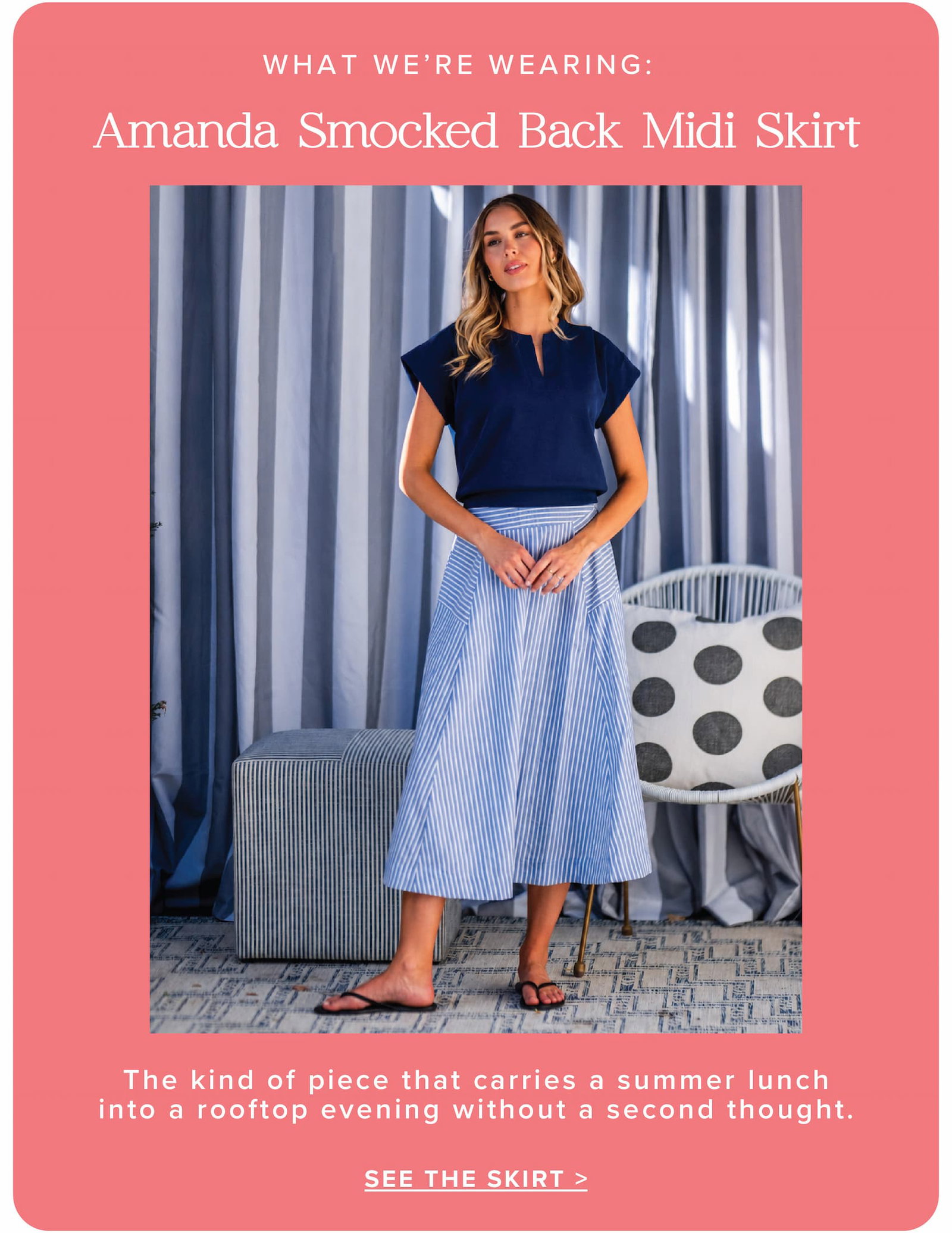 What we're wearing: Amanda Smocked Back Midi Skirt