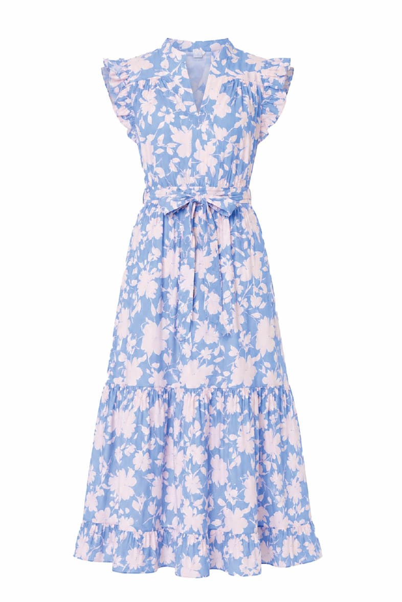 Notch Neck Flutter Sleeve Maxi Dress