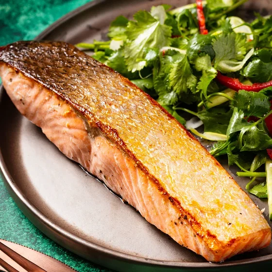 Crispy-Skinned Salmon with Cucumber-Herb Salad