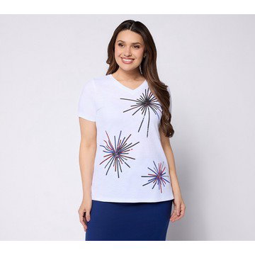 Quacker Factory Baby You're A Firework Sequin Short Sleeve Top