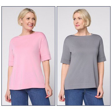 LOGO Principles by Lori Goldstein 2 Pack Elbow Sleeve Tees